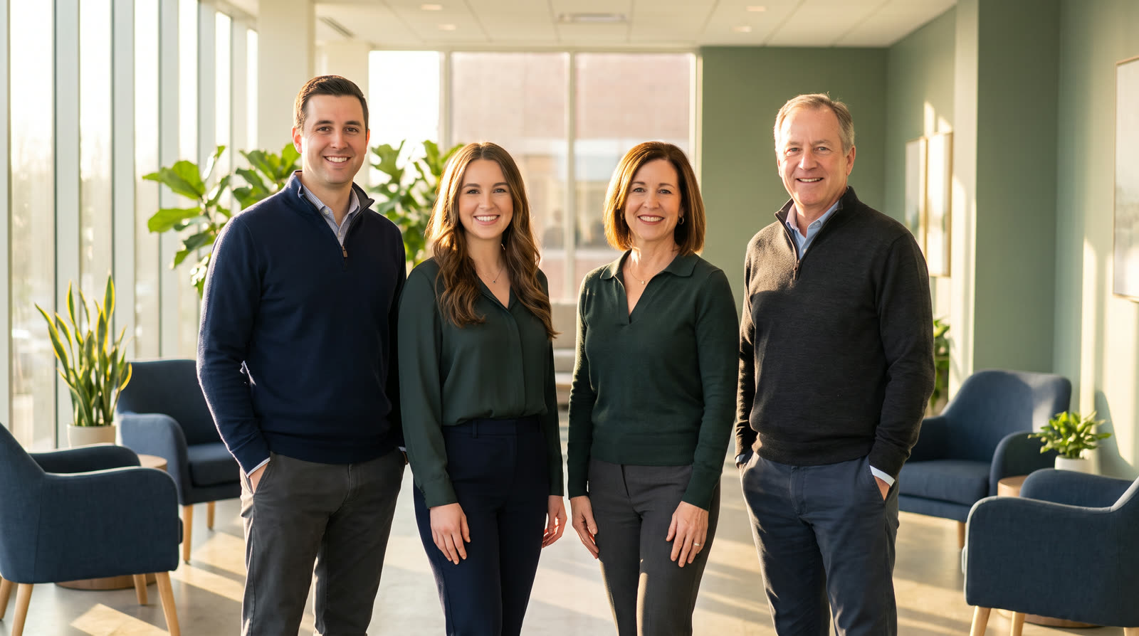 The Smart Retire team standing together in their Monroe, Georgia office